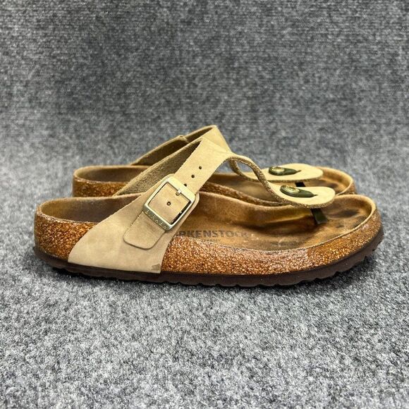 Birkenstock Gizeh Sandals Women's Size 7 Tan Leather Toe Post Comfort Flip Flops - Picture 1 of 12